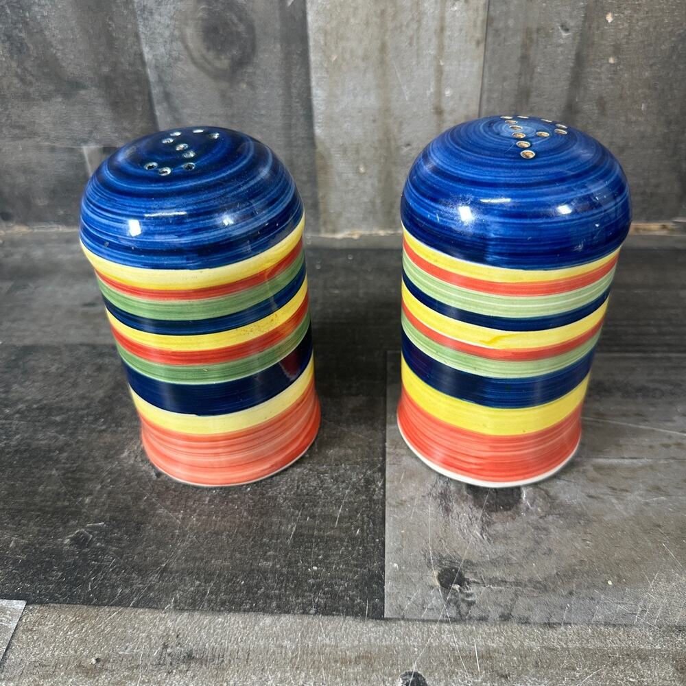 Vtg Swirl MultiColored Pattern Ceramic Salt Pepper Shakers by Tbltps Unlt 5 1/4"
